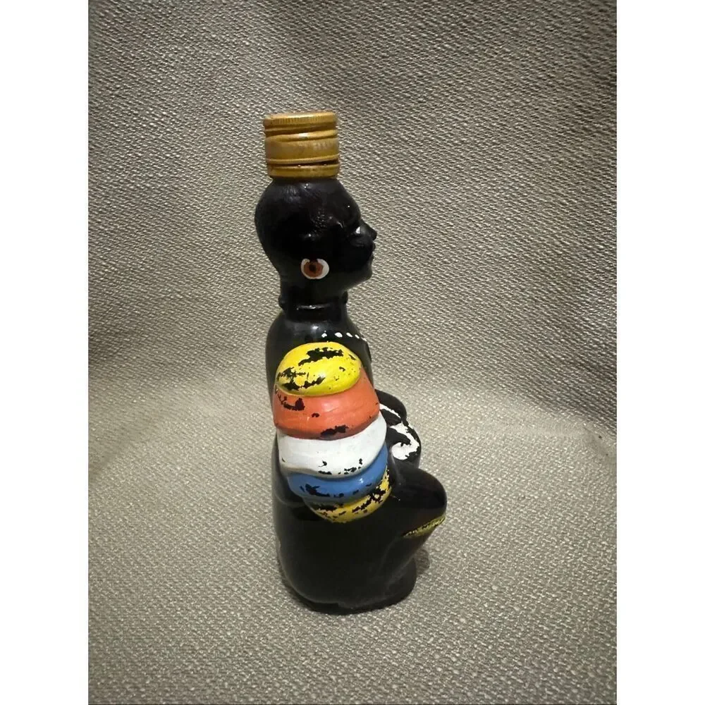 Vintage1970s Old Oak Rum Bottle Angostura Trinidad Native Drummer No Hat Empty